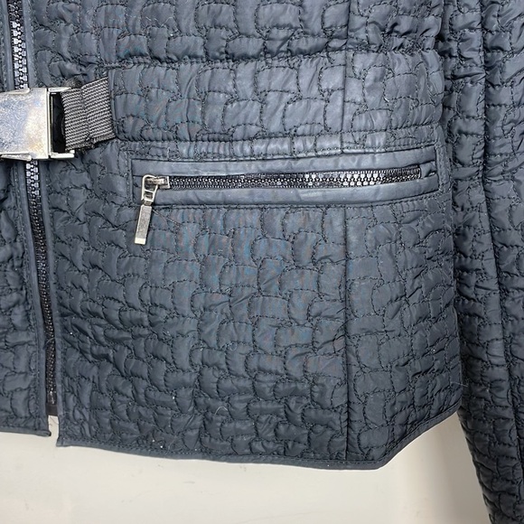 DKNY | Black Quilted Down Jacket; Zipper Front and Buckle Belt; Size Small - Picture 5 of 15